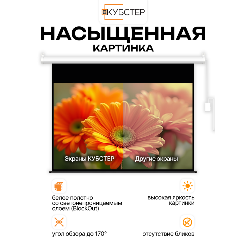 Экран с электроприводом Кубстер 258х161 см (16:10), 120 дюймов (серия Эконом)