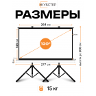 Экран на штативе КУБСТЕР с возвратным механизмом 264 на 148 см (16:9), 120 дюймов