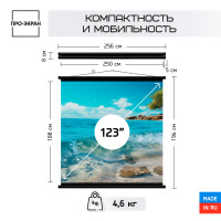 Экран для проектора 250 на 188 см (4:3), 123 дюймов